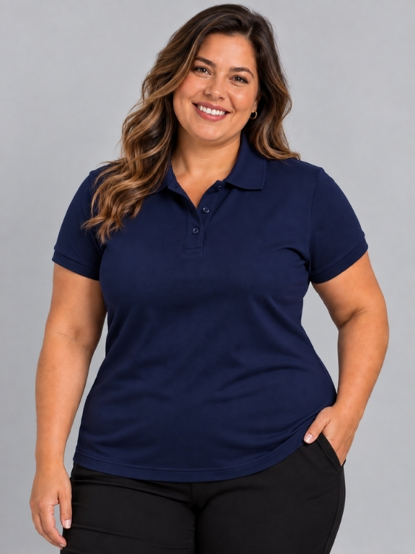 Polo Babylook - Piquet PA - plus size - azul marinho
