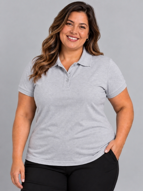 Polo Babylook - Piquet PA - plus size - cinza
